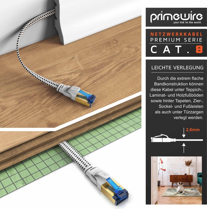 Actual product image Primewire CAT 8 network cable flat cotton sheath (U/FTP, CAT8.1, 15 m)
