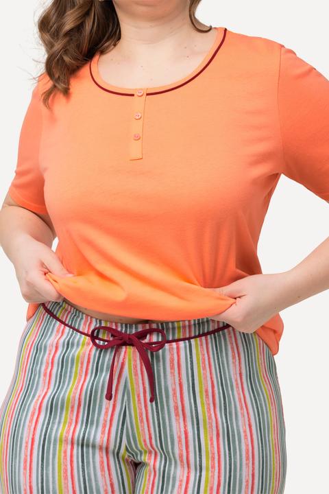 Image du produit Ulla Popken Pyjama à manches courtes, col rond et boutons fantaisie (50, 52)