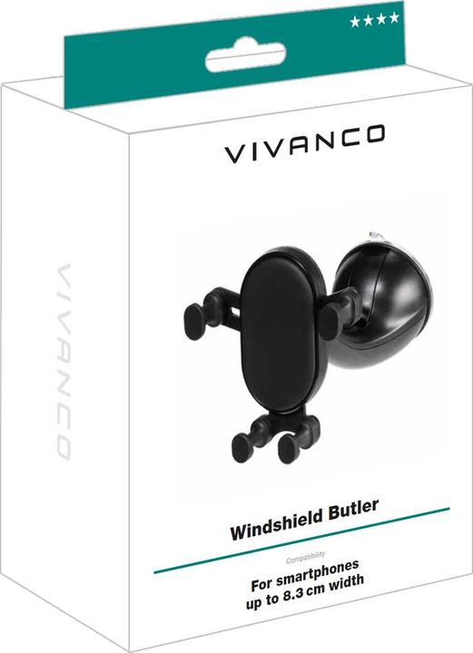 Image du produit Vivanco Support voiture pour smartphone BUTLER, support à ventouse, autoportant, noir