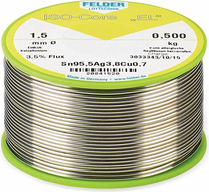 Nutritional values and ingredients Felder Lottechnik Solder ISO-Core "EL", 1.0mm, 500g boxes 20841030, lead-free
