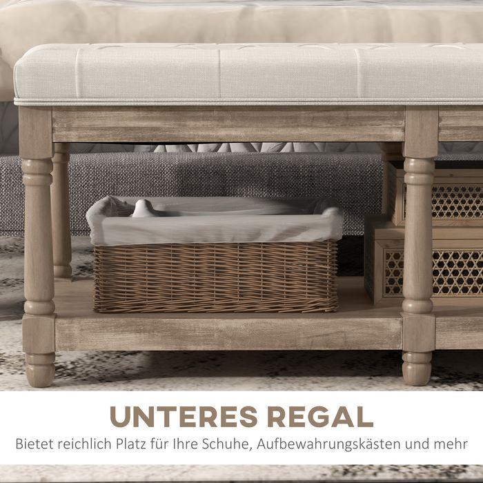 Immagine prodotto Swisshandel24 Panca per scarpe, spazio per riporre oggetti, aspetto lino, gambe in legno, crema 115x40x48cm (40 cm)