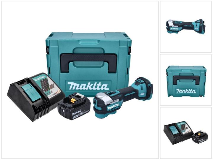 1x Makita DTM 52 cordless multifunction tool, 1x Makita BL 1840 B 18 V 4.0 Ah battery, 1x Makita DC 18 RC battery charger 18 V, 1x Makita Makpac, 1x universal insert