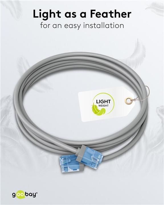 Actual product image Goobay Ultra-flexible CAT 6A patch cable, slim, U/UTP, grey (U/UTP, CAT6a, 0.15 m)