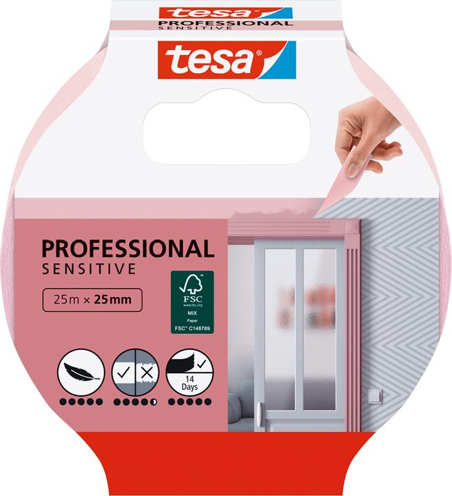 Produktbild tesa 2x Malerkrepp SENSITIVE, Malerband für empfindliche Oberflächen, Zweierpack (25 mm)
