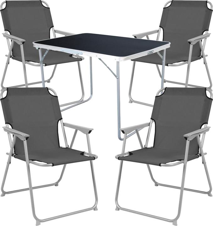 Produktbild Mojawo 5-tlg Camping Set Gartenmöbel Campingtisch + 4 Campingstuhl Klappstuhl Grau
