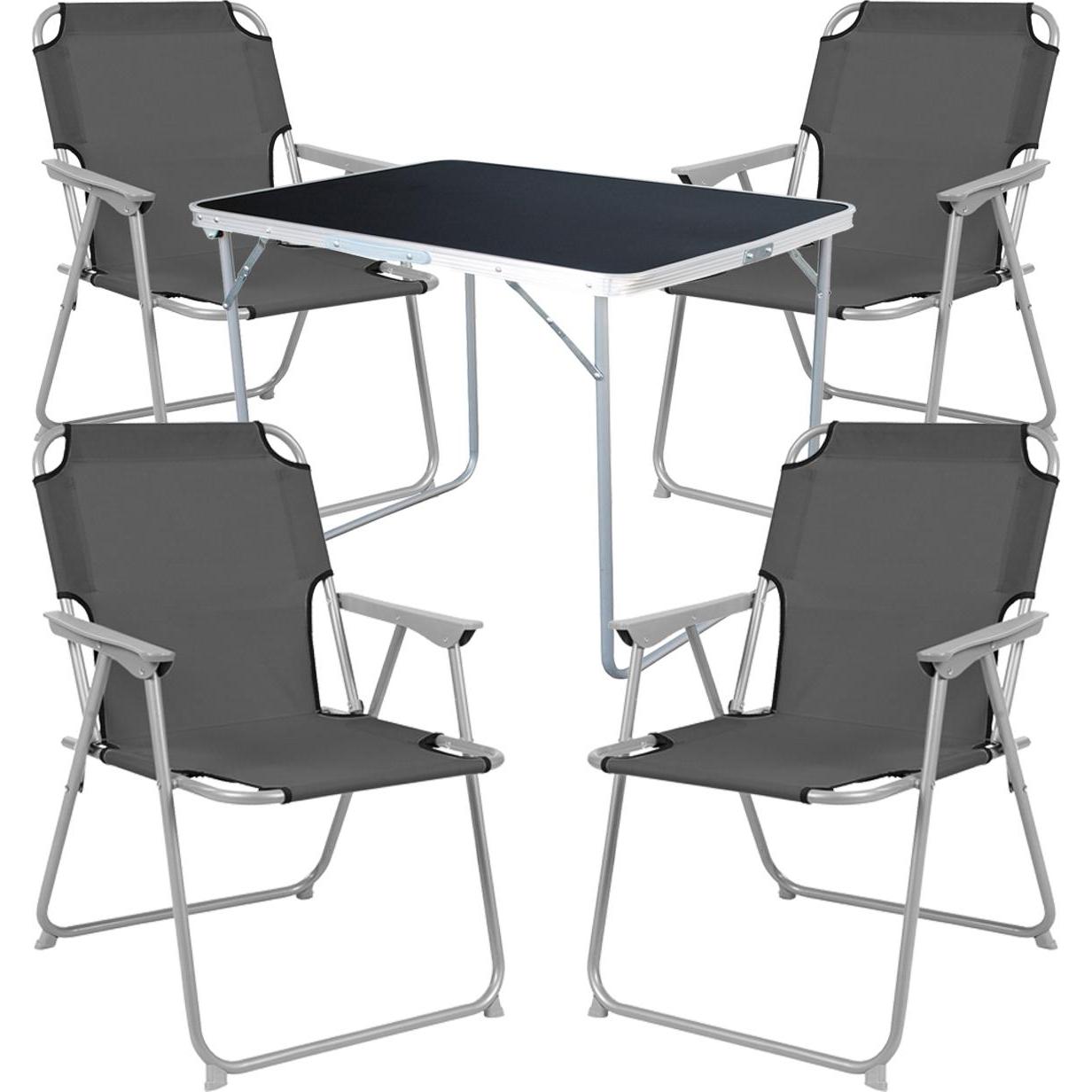 Thumbnail - Mojawo, Gartentisch + Balkontisch, 5-tlg Camping Set Gartenmöbel Campingtisch + 4 Campingstuhl Klappstuhl Grau (70 cm)