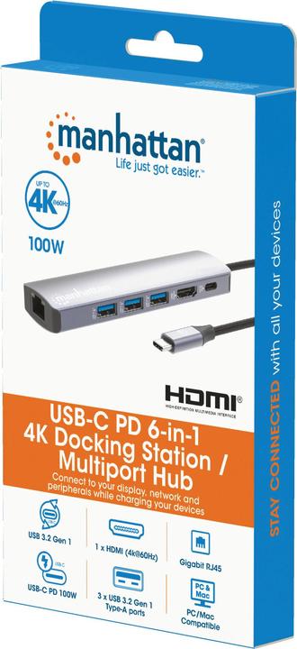 Immagine prodotto Manhattan Docking station USB-C 6-in-1 4K 1xHDMI 3xUSB 5 Gb/s (USB-C, 6 porte)