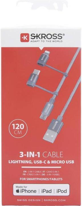 Actual product image Skross USB Charge and Sync Cable 3in1 Cable (1.20 m, USB 2.0, 36 W)