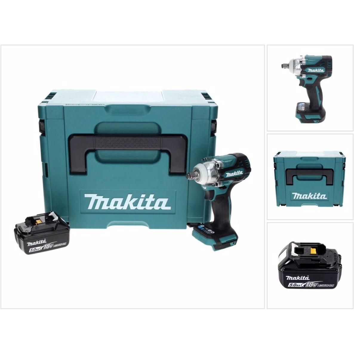 Makita, Bohrmaschine + Akkuschrauber, DTW 300 T1J Akku Schlagschrauber 18 V 330 Nm 1/2" Brushless + 1x Akku 5,0 Ah + Mak...