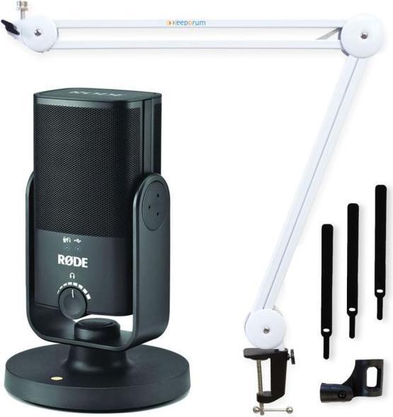 Rode NT-USBMini desktop base USB cable USB-C to USB-A keepdrum MS138Articulated arm stand Reducing thread Microphone clip 3 Velcro cable ties