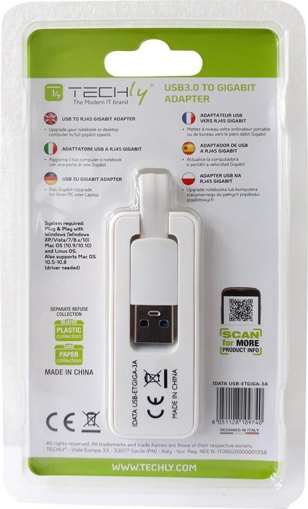Produktbild Techly IDATA USB-ETGIGA-3A Ethernet (USB, RJ45 Gigabit Ethernet (1x))