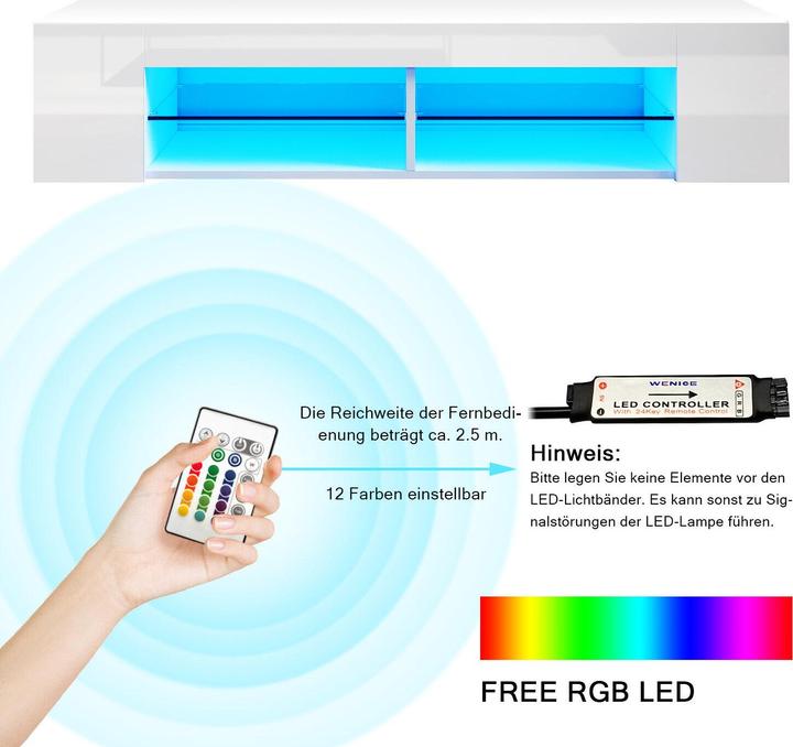 Immagine prodotto SONNI TV-Lowpanel, TV-Schrank, TV-Tisch 135x39x30cm weisser Hochglanzschrank mit LED-Beleuchtung, Gla (135 x 39 x 30 cm)
