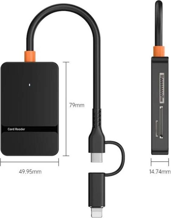Actual product image PowerGuard 8-in-1 USB-C Lightning Hub with USB-A, SD, MicroSD, CF, MS Cardreader (Lightning, USB-C, MicroDot)