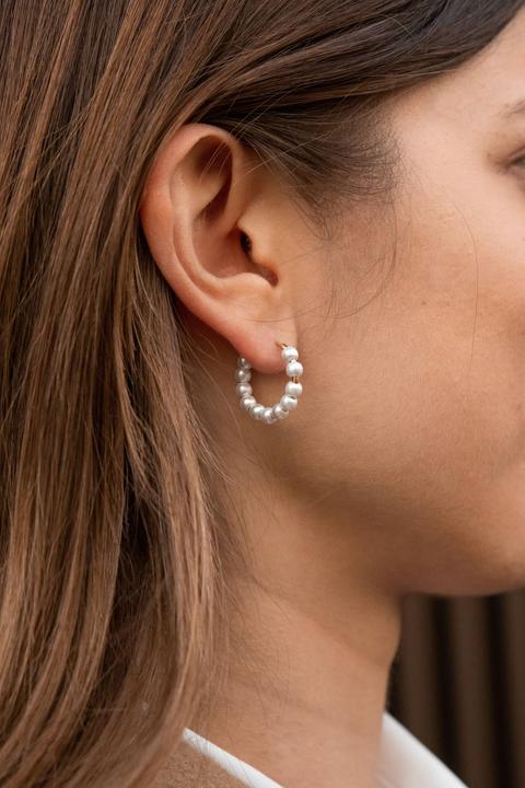 Produktbild Tara Style Pearl Hoop - Creolen (waterproof) (18k Edelstahl vergoldet, 100% wasserfest)