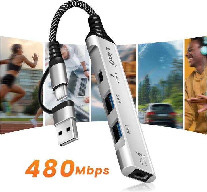 Image du produit LinQ USB-C Hub 4in1 2×USB + 2×USB-C Audio (USB-C, 4 ports)