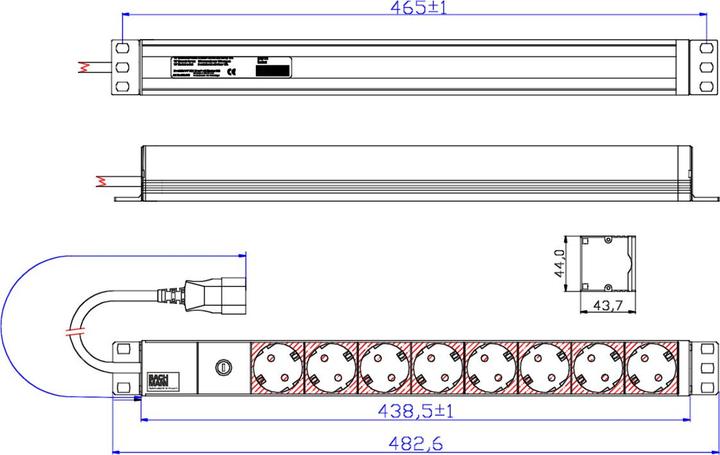 Productafbeelding Bachmann 19" 8-voudige contactdoosstrook Fijne draadzekering