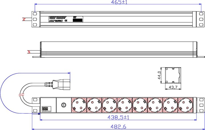 Productafbeelding Bachmann 19" 8-voudige contactdoosstrook Fijne draadzekering