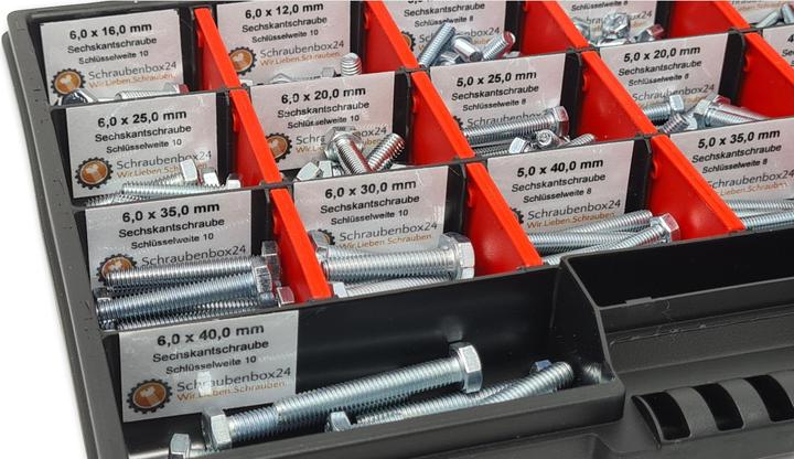 Produktbild Schraubenbox24 Sechskantschrauben Sortiment M4-M5-M6 // 8mm-50mm 350 tlg. Schraubenbox DIN 933 (350 Schrauben pro Stück)
