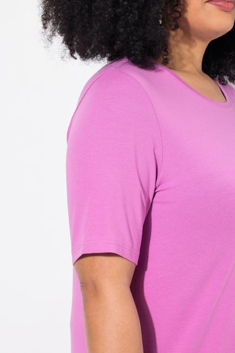 Image du produit Ulla Popken T-shirt en coton bio. Col rond et manches courtes. Coupe évasée (50, 52)