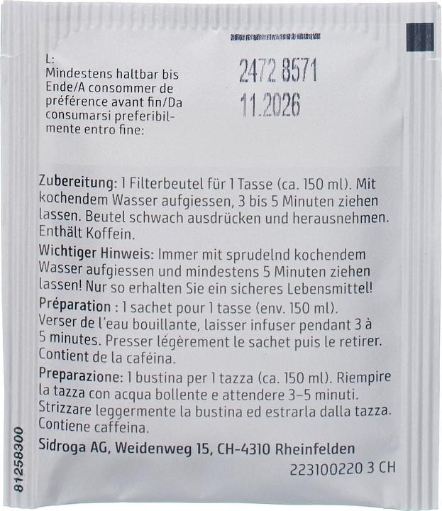 Nährwerte und Zutaten Sidroga Wellness Ceylon Tee Beutel (34 g)