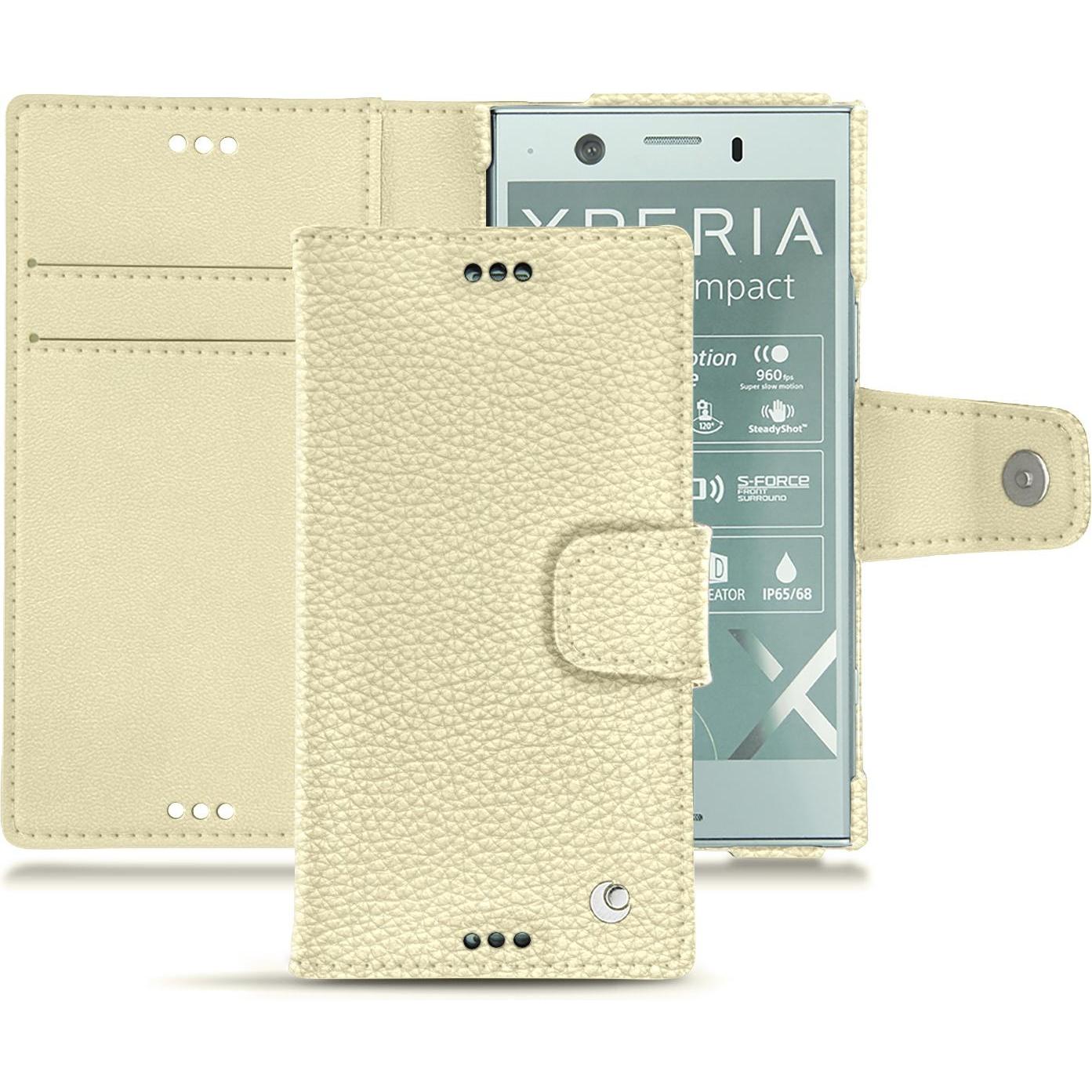 Noreve Lederschutzhülle Wallet (Sony Xperia XZ1 Compact), Smartphone Hülle, Weiss