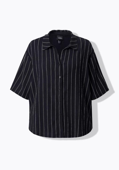Immagine prodotto Ulla Popken Blusa in jersey a righe con collo da camicia e mezze maniche (60)