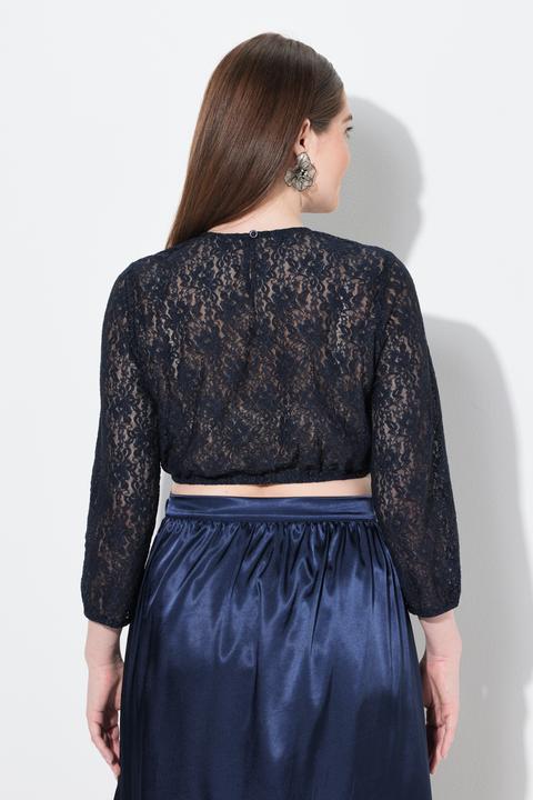 Produktbild Ulla Popken Dirndlbluse, elastische Spitze, Rundhals, 3/4-Arm (58)