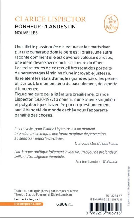 Actual product image Bonheur clandestin (French, Lispector Clarice, 2022)