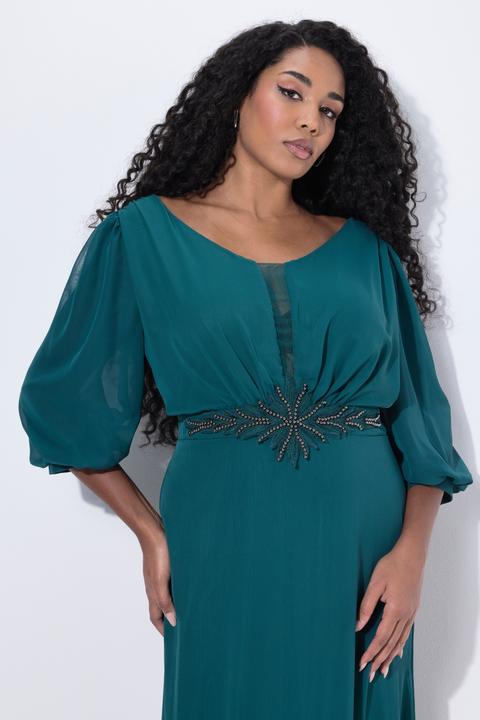 Produktbild Ulla Popken Chiffon-Maxikleid, doppellagig, V-Ausschnitt, 3/4-Arm (58)