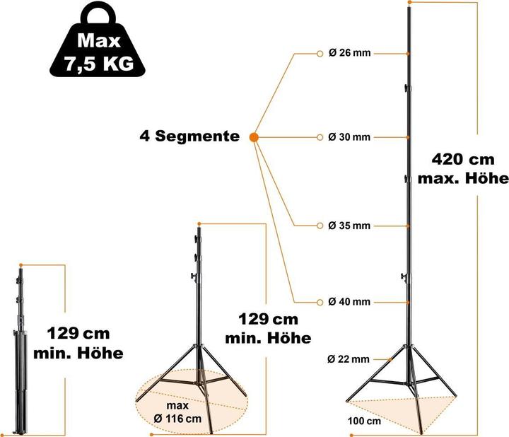 Immagine prodotto Walimex Treppiede per lampada WT-420, 420cm (420 cm, 7.50 kg)