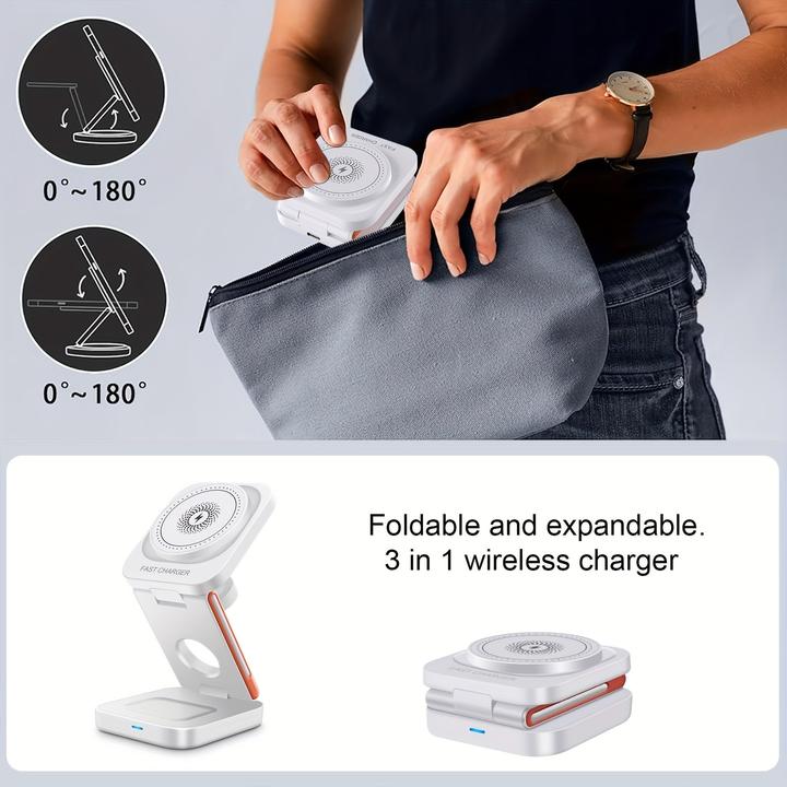 Immagine prodotto PhoneLook 3-in-1 15W Magnetischer Kabelloser Ladegerät mit Faltbarem Ständer für iPhone / Apple Watch / AirPod (15 W)