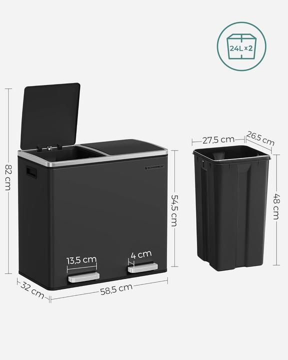 Produktbild Songmics Mülleimer 2 x 24 L, Schwarz (48 l)