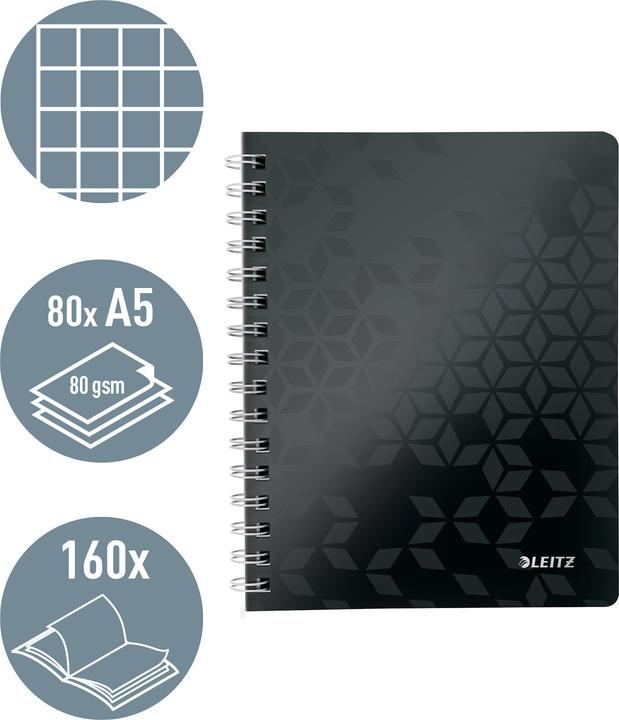 Actual product image Leitz WOW college notebook spiral bound with PP cover (A5, Checked, Hardcover)