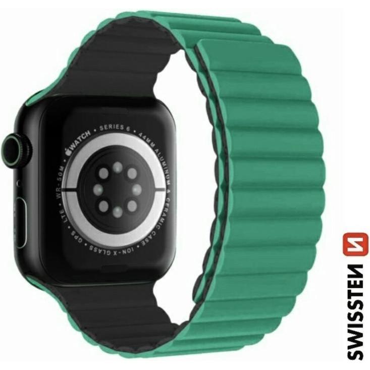 Swissten Silicone Band for Apple Watch - Magnetic 42/44/45/49 mm Green/Grey (Silikon, 3, 4, Apple Watch Series 1, Ultra)...