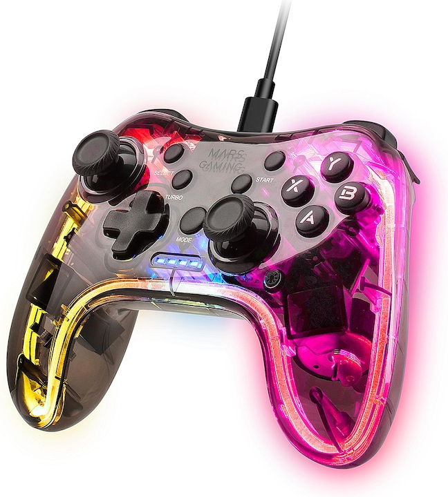 Mars Gaming Manette De Jeu Filaire Mgp-C RGB (Transparent) (Mac, PC, Switch, Android, PS3)