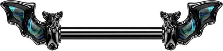 Produktbild Star Piercing Barbell schwarz mit zwei Fledermäusen mit Abalone (Messing, Chirurgenstahl 316L)