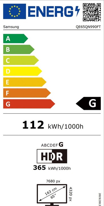 Label énergétique Samsung QE65QN990F (65", QN990F, NeoQLED, Mini-LED, 8K, 2025)
