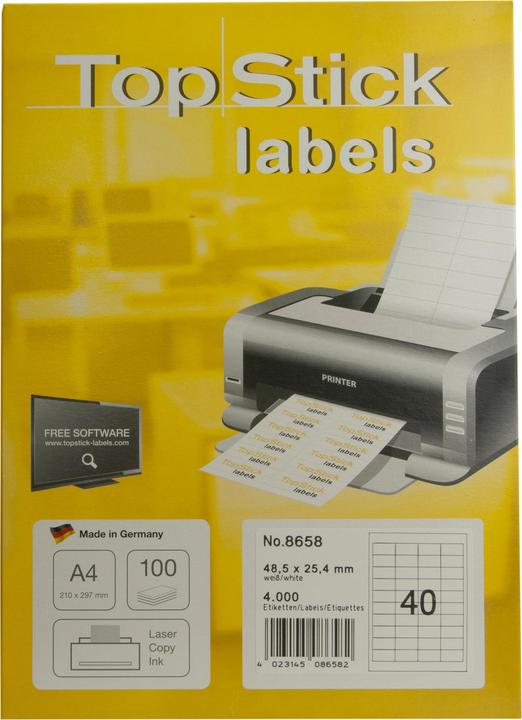 Actual product image TopStick Universal labels, 48.5 x 25.4 mm, white self-adhesive, permanently adhesive