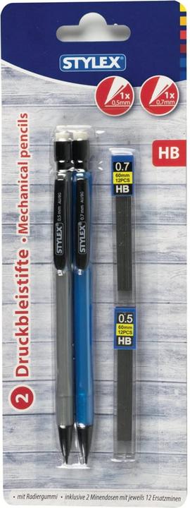 Stylex Druckbleistifte HB 2er 0,5mm und 0,7mm + Refills (0.50 mm, HB, 2x)