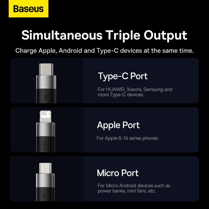 Actual product image Baseus 3in1 charging cable (1.20 m, USB 3.2 Gen 1)