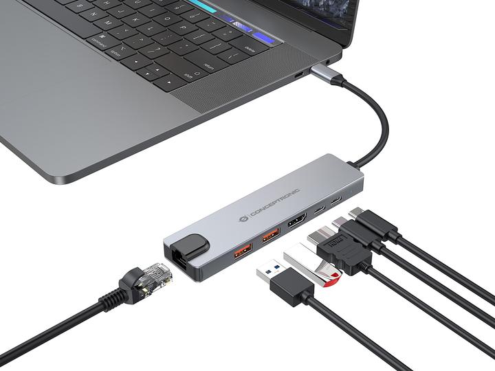 Actual product image Conceptronic Dock 6-in-1 USB-C->HDMI,2xUSB-A,USB-C,GbE (USB-C, 6 ports)