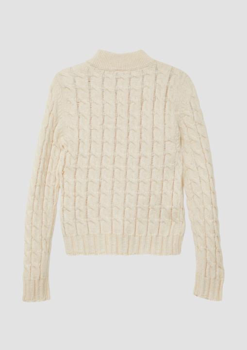 Produktbild s.Oliver Strickpullover Schmaler Strickpullover mit Zopfmuster und Stehkragen (170, 176)