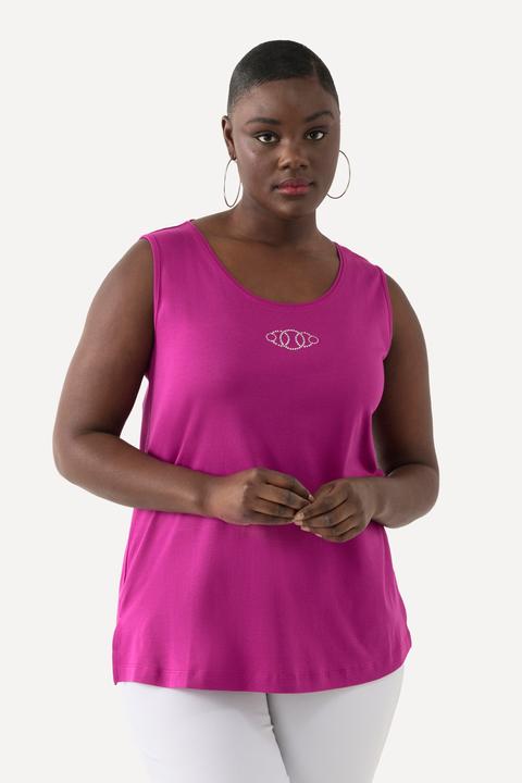 Produktbild Ulla Popken Top, Pima Cotton, Slim, Rundhals, Ziersteinchen, ärmellos (50, 52)
