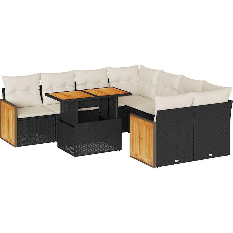 VidaXL, Gartenlounge, 9-tlg. Garten-Sofagarnitur mit Kissen Schwarz Poly Rattan
