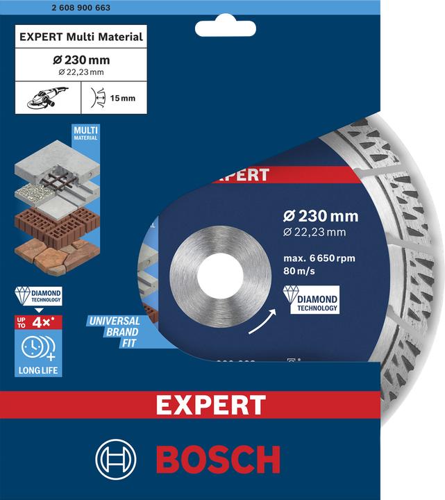 Produktbild Bosch Professional Zubehör EXPERT MultiMaterial Diamanttrennscheiben, 230 x 22,23 x 2,4 x 15 mm