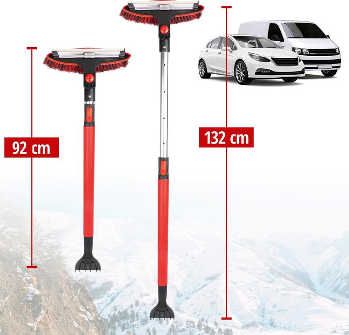 Produktbild CarComfort Schneebesen mit Eiskratzer, Auto-Eisschaber teleskopierbar 92-132 cm rot/schwarz
