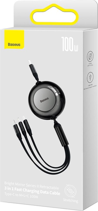 Productafbeelding Baseus Heldere Spiegel 4, USB-C 3-in-1 kabel voor micro USB / USB-C / Lightning 100W / 3,5A 1,1m (Zwart) (1.10 m, USB 3.2 Gen 1)