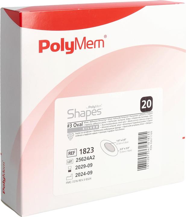 Produktbild PolyMem SHAPE 3 SILV Wundv 5x7.6cm Oval 20 x (20x)