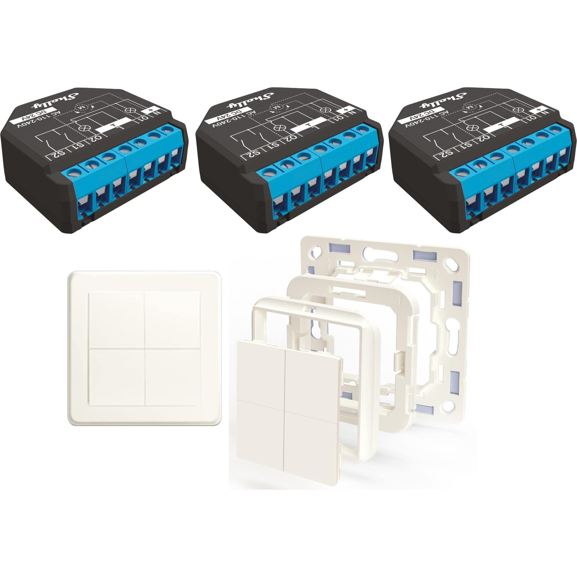 Thumbnail - Shelly, Einbruchschutz + Alarmanlage, Rollladensteuerung Starter Kit, 3er Set, Gira & Merten