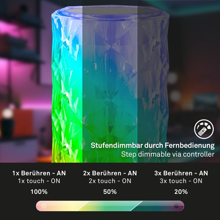 Produktbild Briloner Akku RGB-LED Tischleuchte, Kristalloptik, transparent, 1xLED/2,3W (65 lm)